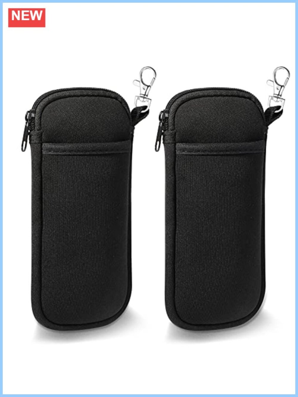 2 Pack Double Soft Glasses Case Neoprene Eyeglass Pouch Carabiner Hook